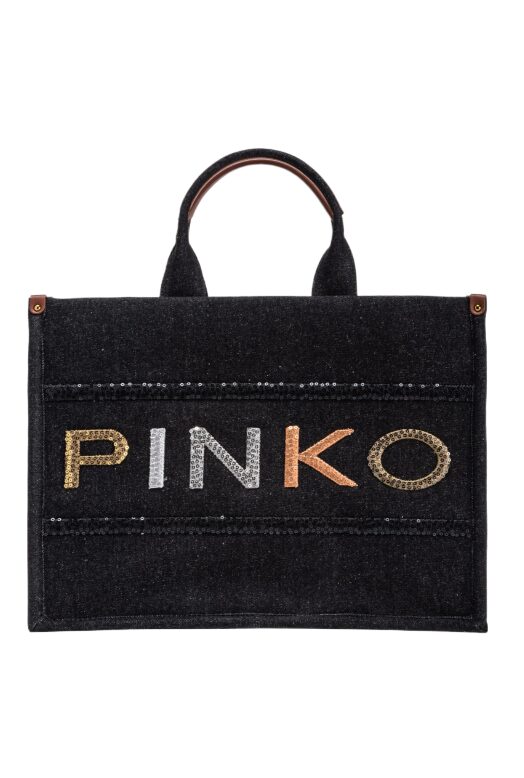 DENIM SHOPPER BAG WITH SEQUINNED LOGO