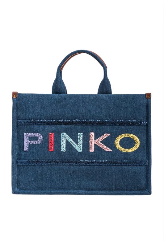DENIM SHOPPER BAG WITH SEQUINNED LOGO