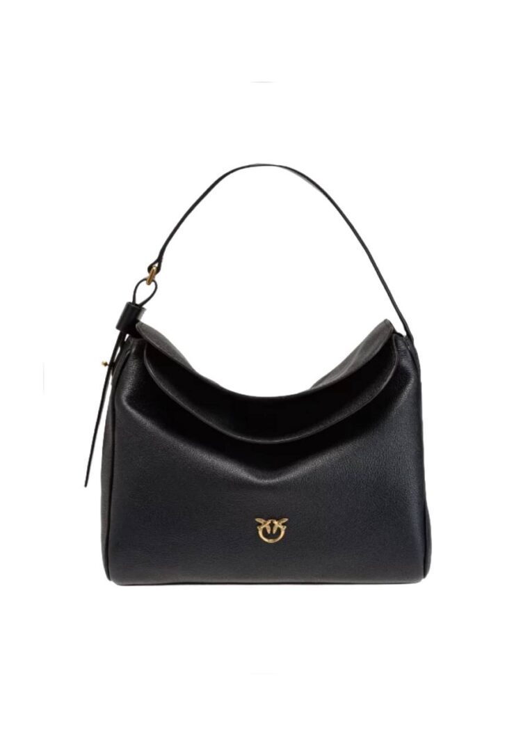 CLASSIC LEAF BAG HOBO IN TUMBLED LEATHER - black