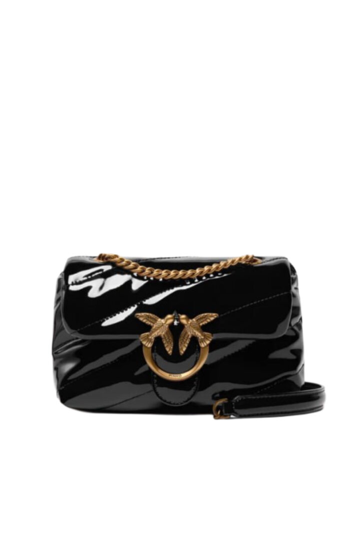 PATENT MINI LOVE BAG PUFF CROSSBODY BAG - black
