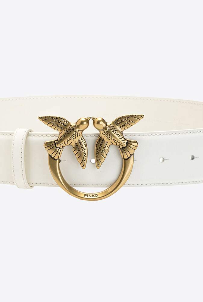 LOVE BIRDS LEATHER BELT - white–gold - M (90 см)