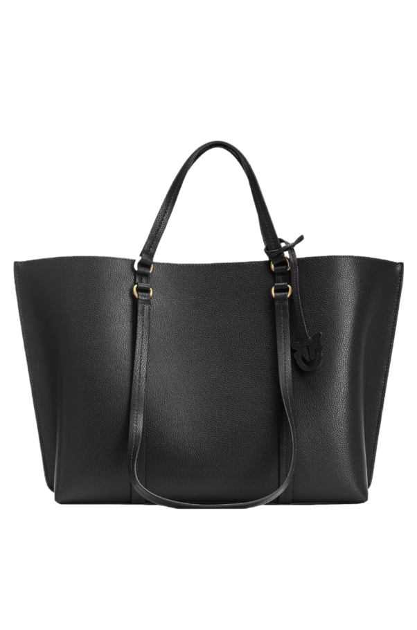 LARGE TUMBLED LEATHER SHOPPER BAG - black