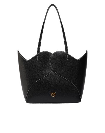 LARGE HEART SHOPPER BAG IN LEATHER - black