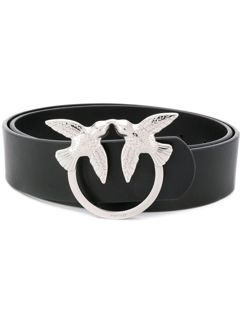 LOVE BIRDS SIMPLY LEATHER BELT - black–silver - M (90 см)